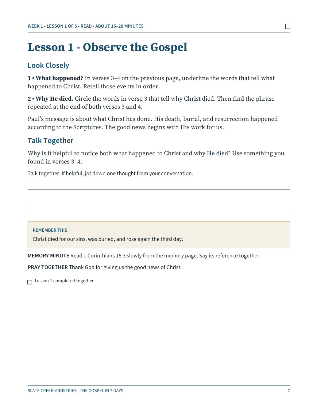 Lesson 1 · Observe the Gospel — open the actual page in a new tab