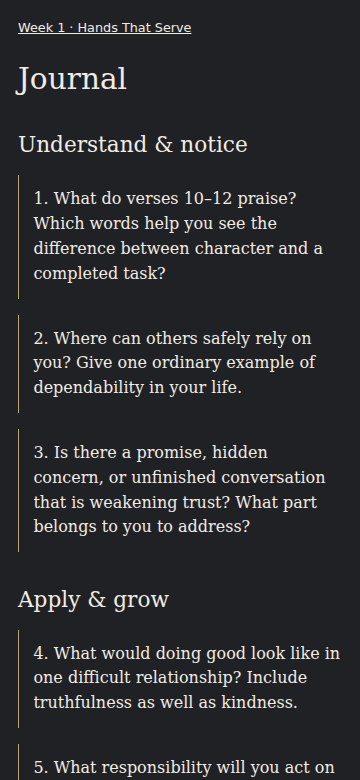 Revised EPUB journal prompts displayed in a dark reading theme; appearance varies by reading app.