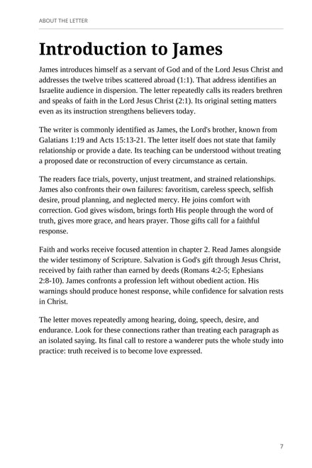 Revised James PDF, page 7: Introduction to James and the purpose of the letter.